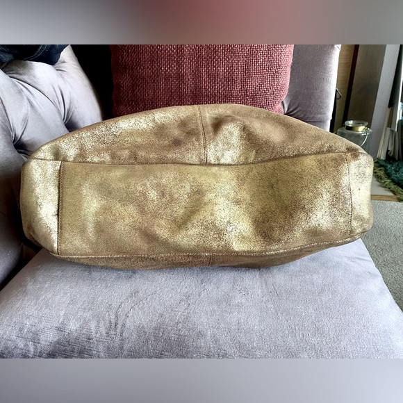 Large Distressed Leather Gold Hobo with Studded Leather Handle - Picture 7 of 14